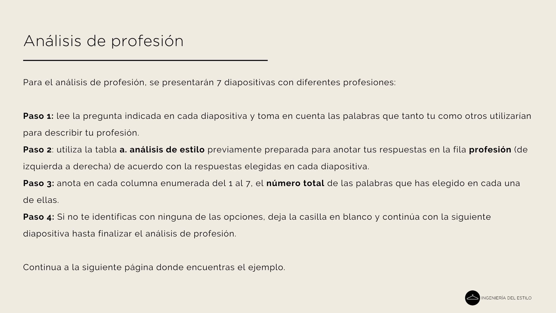 Instrucciones Profesión